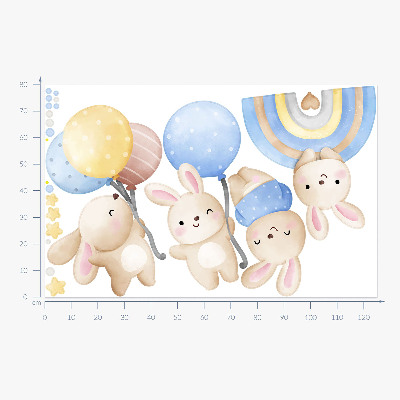 Nálepka 80x125 Zajíčci s balónky v pastelové duze