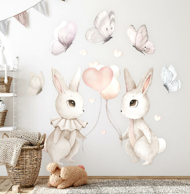 Nálepka 80x101 Zajíčci s balónky v boho pastelovém stylu