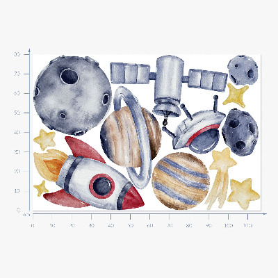Samolepka na zeď 80x117 Pastelový prostor s planetami a raketou