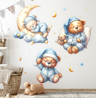 Nálepka na zeď 80x137 Medvídci v prostoru akvarel pastelové nebe