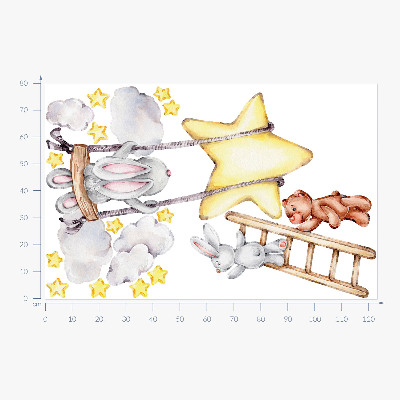 Nálepka 80x123 Pastelové akvarel zvířata a mraky