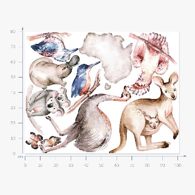 Samolepka na zeď 80x101 Australská fauna v jemných pastelech