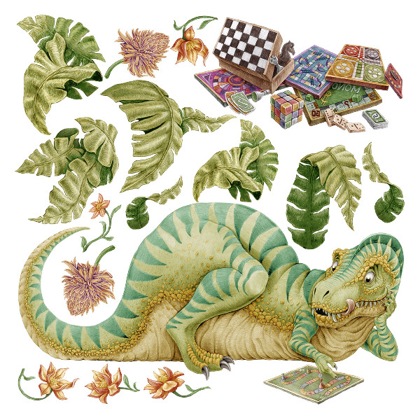 Nálepka 80x103 Dinosauří vzor s listy a květy v pastelových barvách