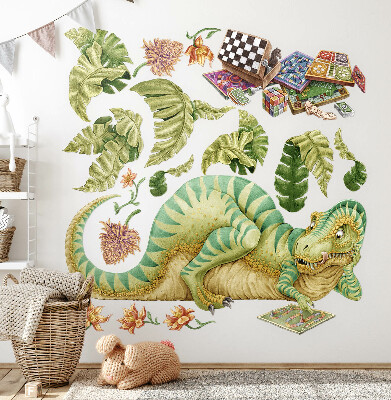 Nálepka 80x103 Dinosauří vzor s listy a květy v pastelových barvách