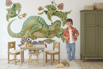 Nálepka 80x103 Dinosauří vzor s listy a květy v pastelových barvách