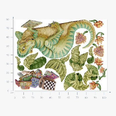 Nálepka 80x103 Dinosauří vzor s listy a květy v pastelových barvách