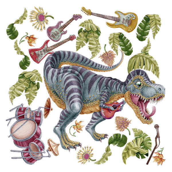 Samolepka 80x119 Hudební dinosauři v pastelových barvách