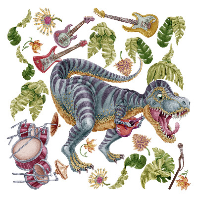 Samolepka 80x119 Hudební dinosauři v pastelových barvách