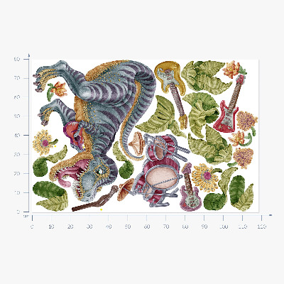 Samolepka 80x119 Hudební dinosauři v pastelových barvách