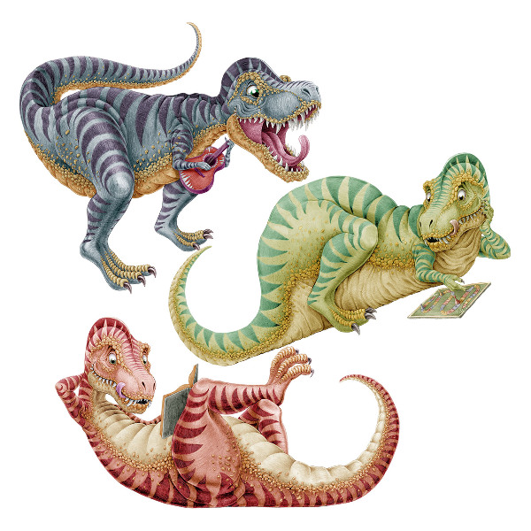 Samolepka na zeď 80x121 Barevní dinosauři v kresleném pastelovém stylu