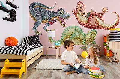 Samolepka na zeď 80x121 Barevní dinosauři v kresleném pastelovém stylu