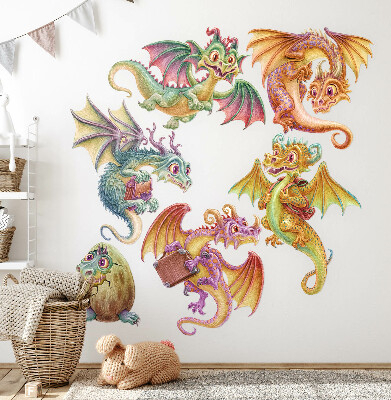 Nálepka 80x68 Barevní draci v pohádkovém kresleném stylu