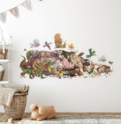 Samolepka na zeď 80x138 Kouzelná zvířata v pastelové grafice
