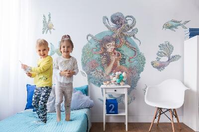 Samolepka 80x89 Mořská panna v pastelovém kresleném stylu