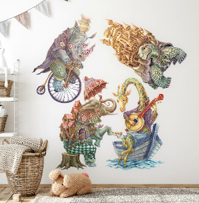 Samolepka na zeď 80x105 Pastelové kresby kouzelných zvířat