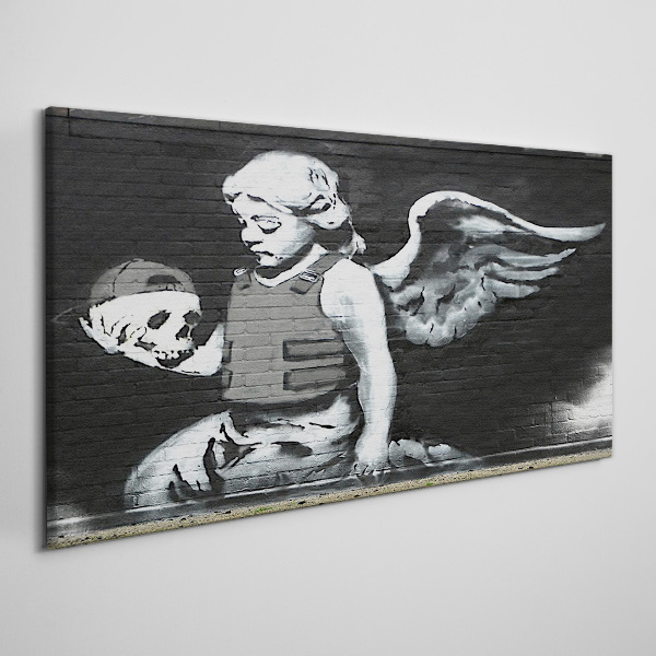 Obraz na plátně Anděl s lebkou v pozadí graffiti