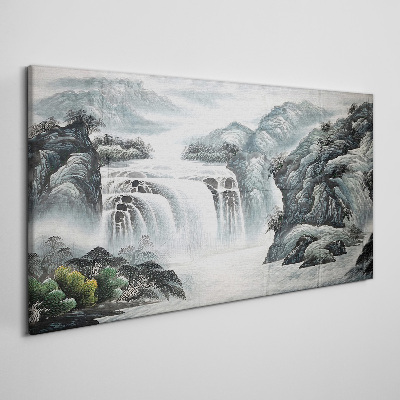 Obraz na plátně Horská řeka vodopád keře