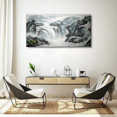 Obraz na plátně Horská řeka vodopád keře
