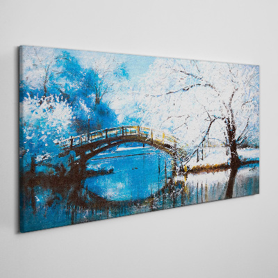 Obraz na plátně Zimní říční strom most