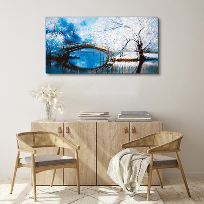 Obraz na plátně Zimní říční strom most