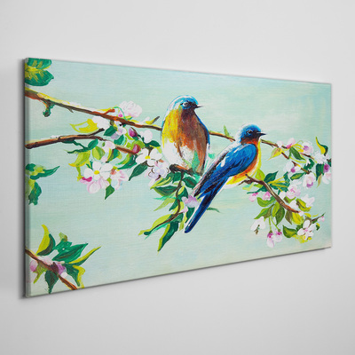 Obraz na plátně Větve listů květin Ptáci