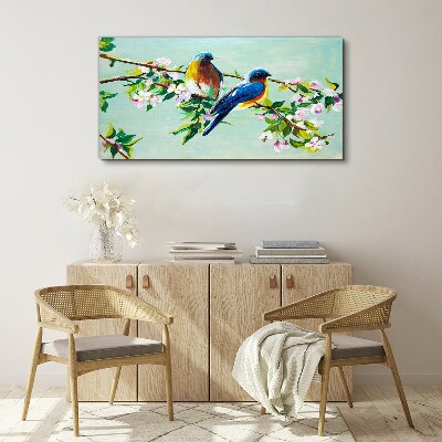 Obraz na plátně Větve listů květin Ptáci
