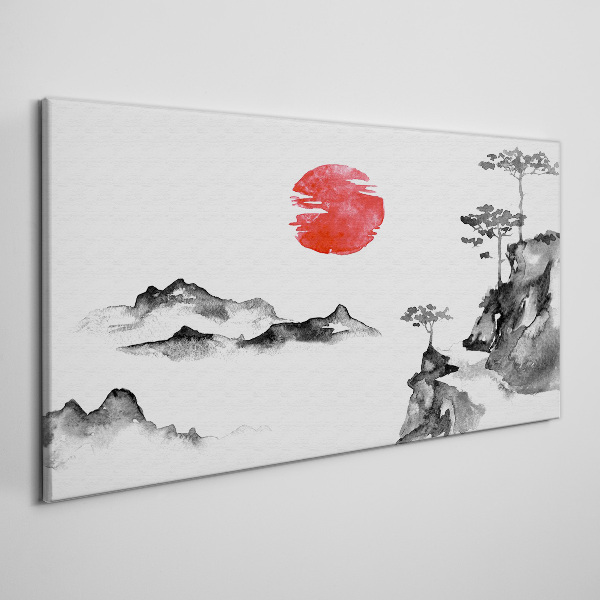 Obraz na plátně Japonská krajina s červeným míčem