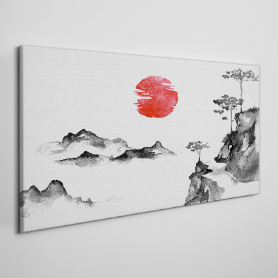Obraz na plátně Japonská krajina s červeným míčem