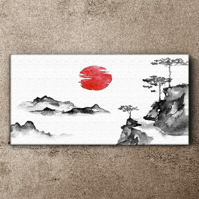 Obraz na plátně Japonská krajina s červeným míčem