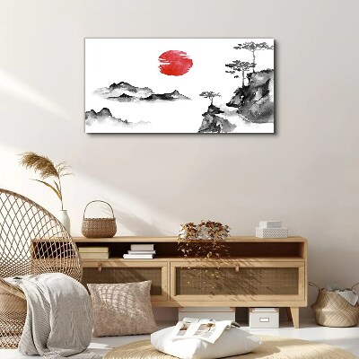 Obraz na plátně Japonská krajina s červeným míčem