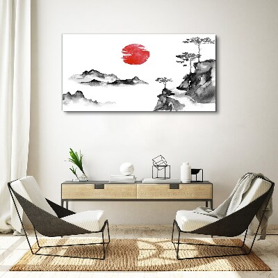 Obraz na plátně Japonská krajina s červeným míčem