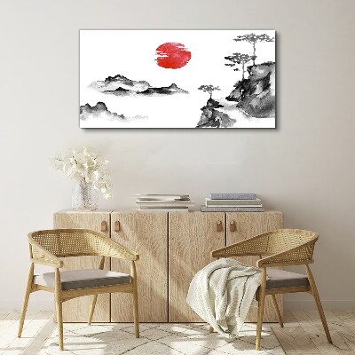 Obraz na plátně Japonská krajina s červeným míčem