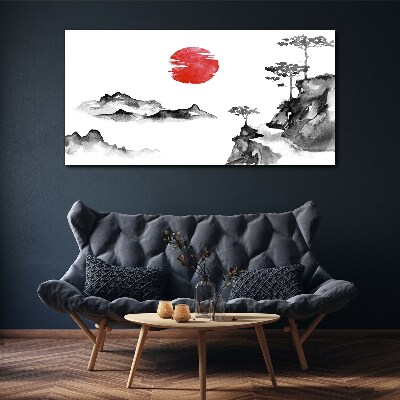 Obraz na plátně Japonská krajina s červeným míčem