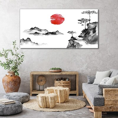Obraz na plátně Japonská krajina s červeným míčem