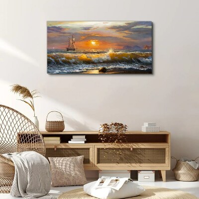 Obraz na plátně Pobřežní vlny západu slunce