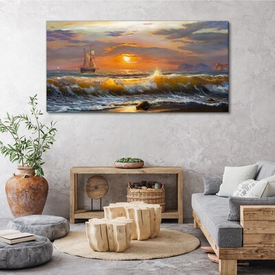 Obraz na plátně Pobřežní vlny západu slunce