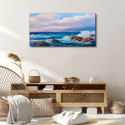 Obraz na plátně Mořské skalní vlny mraky