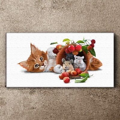Obraz na plátně Obrázek skleněné zvířata kočka krysí ovoce