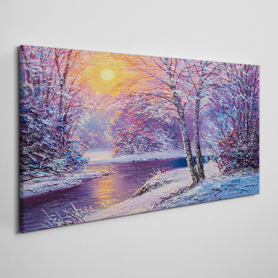 Obraz na plátně Zimní Les Les River Sunset