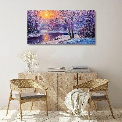 Obraz na plátně Zimní Les Les River Sunset