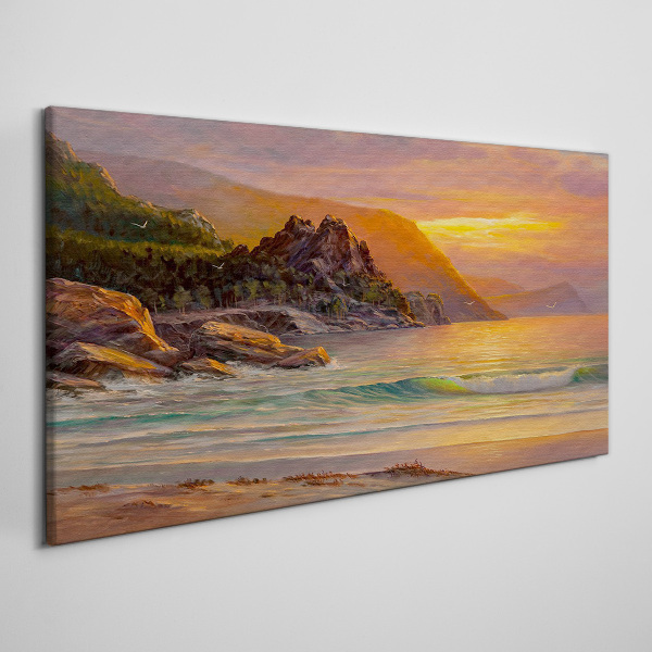 Obraz na plátně Moře západ slunce stromy