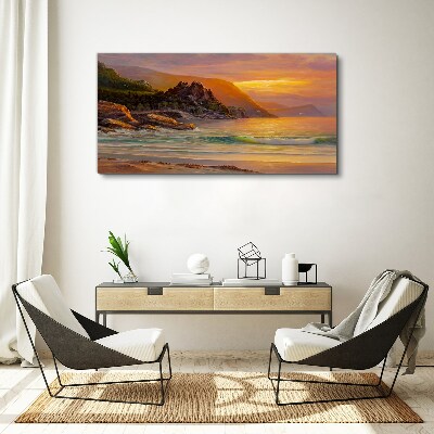 Obraz na plátně Moře západ slunce stromy