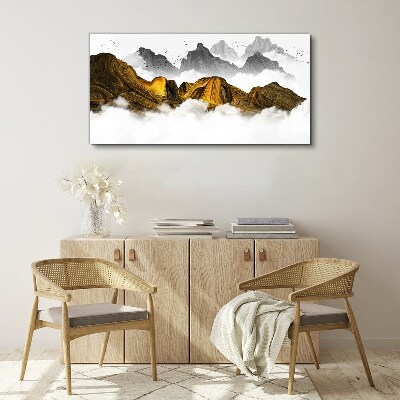 Obraz na plátně Abstrakce horské mlhy ptáků