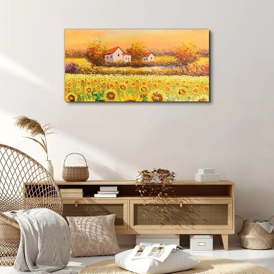 Obraz na plátně Louka slunečnic stromů