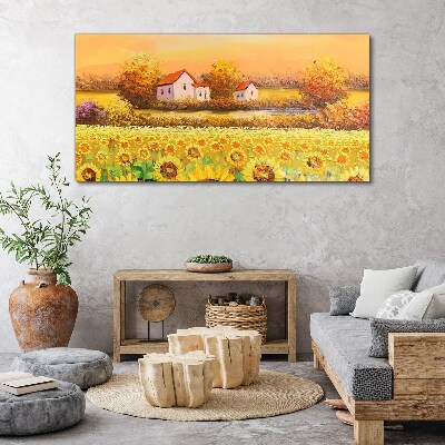 Obraz na plátně Louka slunečnic stromů