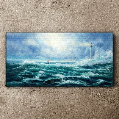 Obraz na plátně Storm vlny Lighthouse