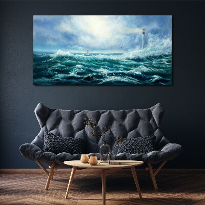 Obraz na plátně Storm vlny Lighthouse