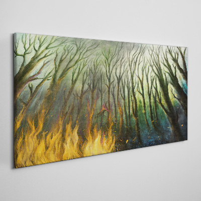 Obraz na plátně Malování lesní strom oheň
