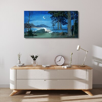 Obraz na plátně Malování lesní mořská noc