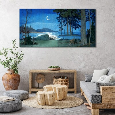 Obraz na plátně Malování lesní mořská noc